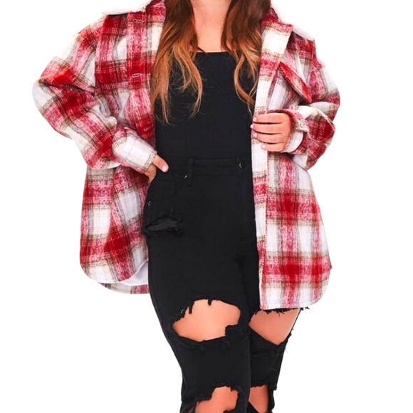 Plus Size Forever 21 Plaid Faux Shearling Coat - Picture 1 of 5